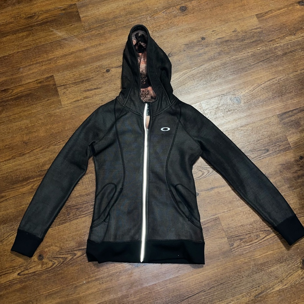 Oakley Black Long Sleeve Outdoor Active Silver Zip Up Hooded Jacket Size S - Picture 3 of 11